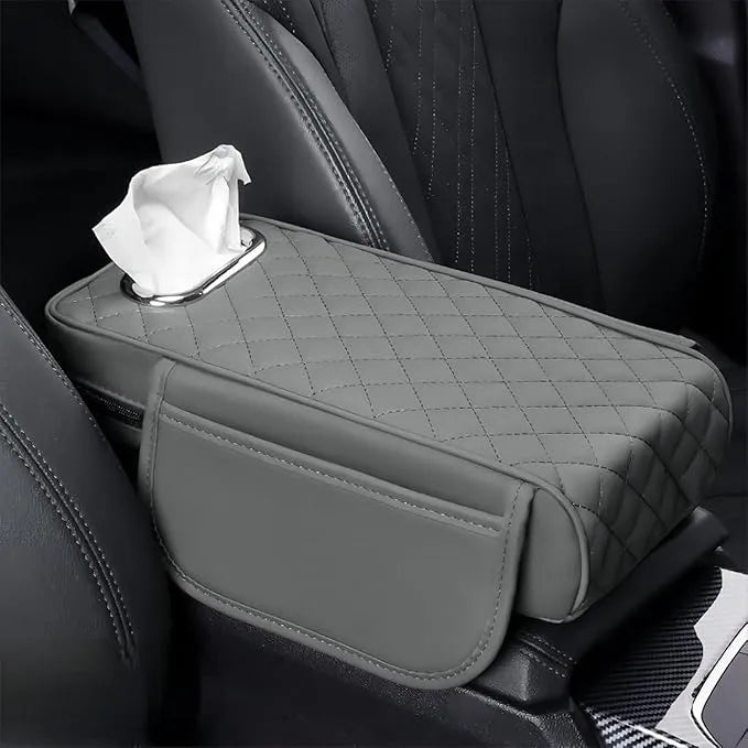 Boîte d'accoudoir de voiture en cuir avec 2 poches de rangement