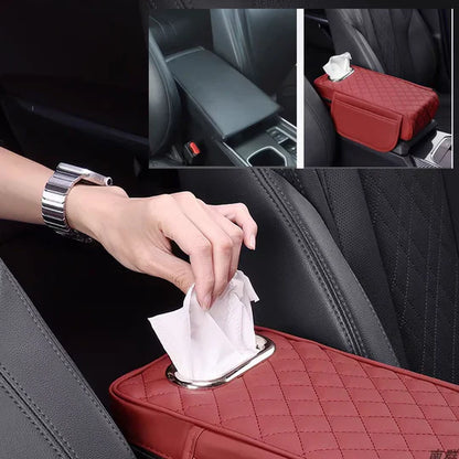 Boîte d'accoudoir de voiture en cuir avec 2 poches de rangement